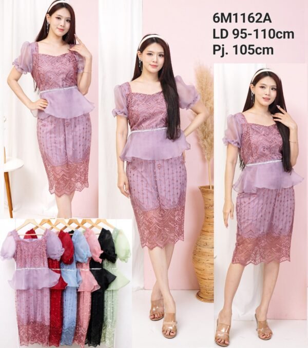 6pcs 6M1162A Dress Midi Peplum Organza
