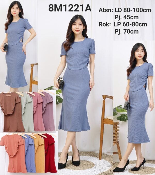 8pcs 8M1221A Setelan Rok Midi