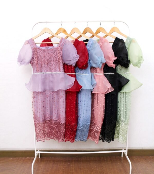 6pcs 6M1162A Dress Midi Peplum Organza - Gambar 5