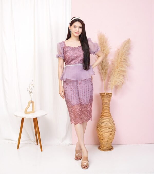 6pcs 6M1162A Dress Midi Peplum Organza - Gambar 2