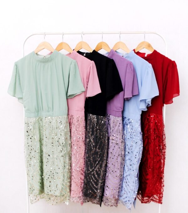 6pcs 6M1231 Dress Midi Span - Gambar 5