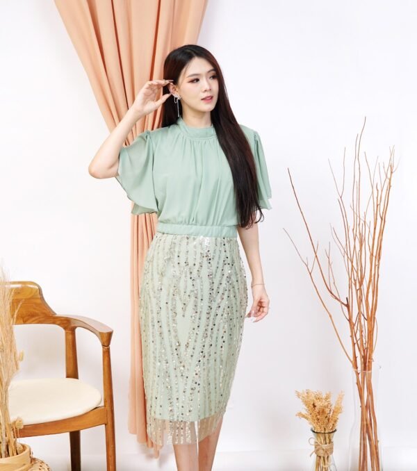 6pcs 6M1231 Dress Midi Span - Gambar 4