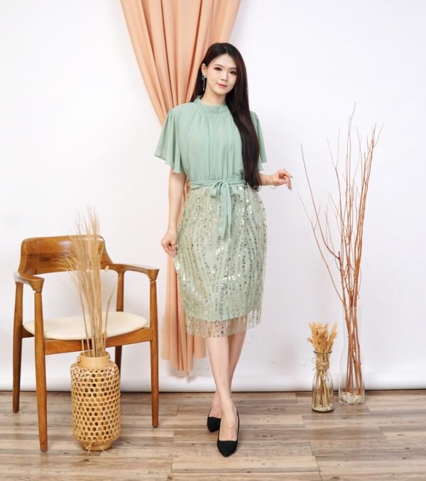 6pcs 6M1231 Dress Midi Span - Gambar 3