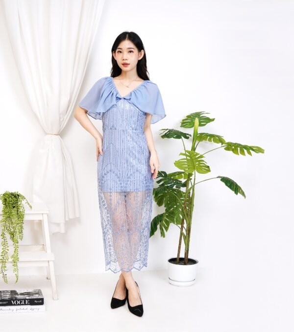 6pcs 6M1253 Dress Midi 3 mode - Gambar 3