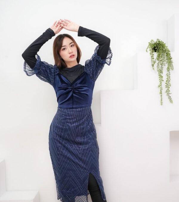6pcs 6M1224AB Dress Midi - Gambar 6