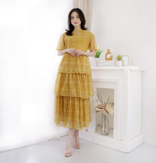 8pcs 8M1191 Dress Midi Brukat A-line - Gambar 4