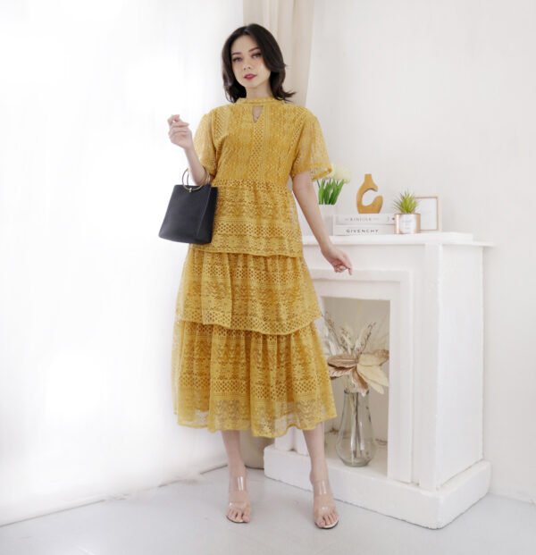 8pcs 8M1191 Dress Midi Brukat A-line - Gambar 3