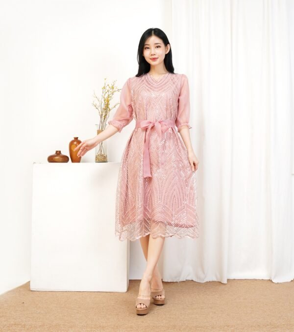6pcs 6M1241B Dress Midi - Gambar 4