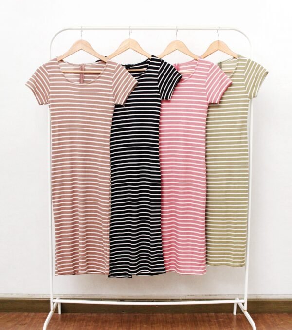 4pcs M59LF Dress Midi Basic Salur - Gambar 5