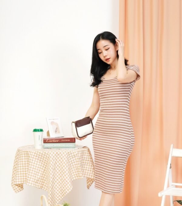 4pcs M59LF Dress Midi Basic Salur - Gambar 4
