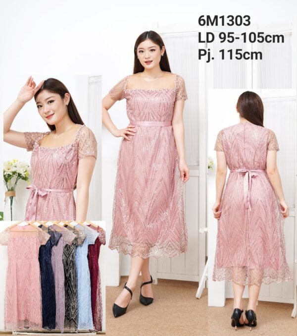 6pcs 6M1303 Dress Midi Mutiara