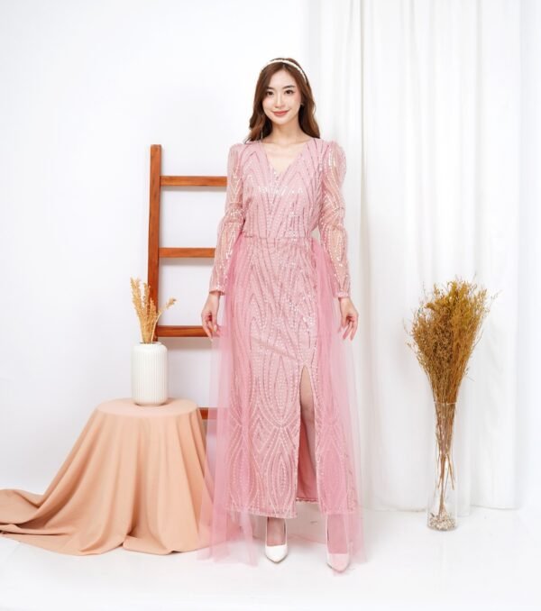 8pcs 8M1306 Long Dress Tangan Panjang - Gambar 3