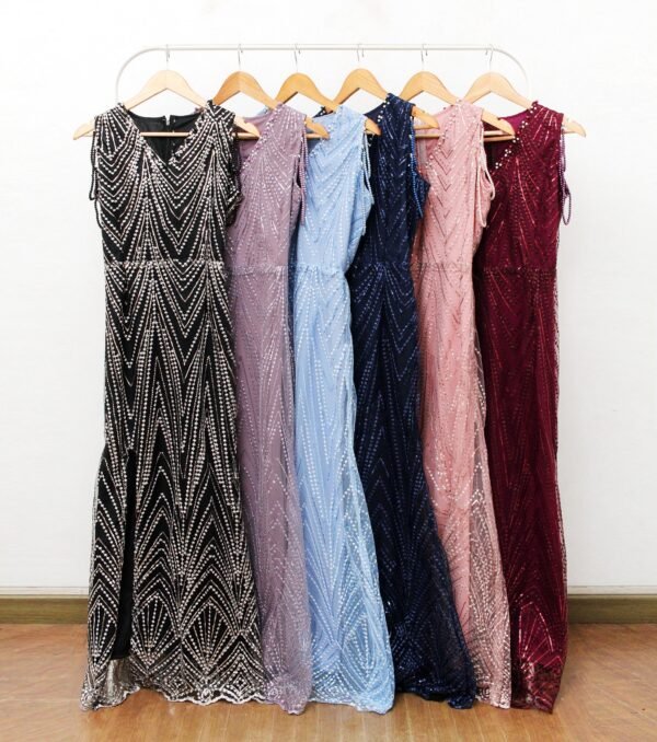 6pcs 6M1302 Long Dress Mutiara - Gambar 5