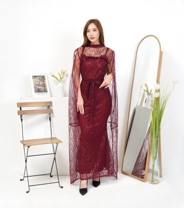 6pcs 6M1314 Setelan Long Dress & Outter - Gambar 3