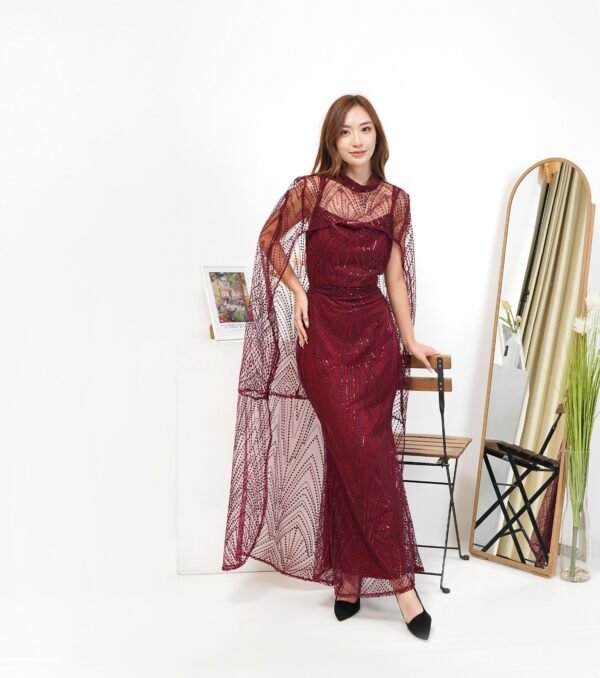 6pcs 6M1314 Setelan Long Dress & Outter - Gambar 4