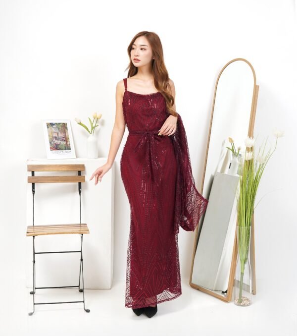 6pcs 6M1314 Setelan Long Dress & Outter - Gambar 5