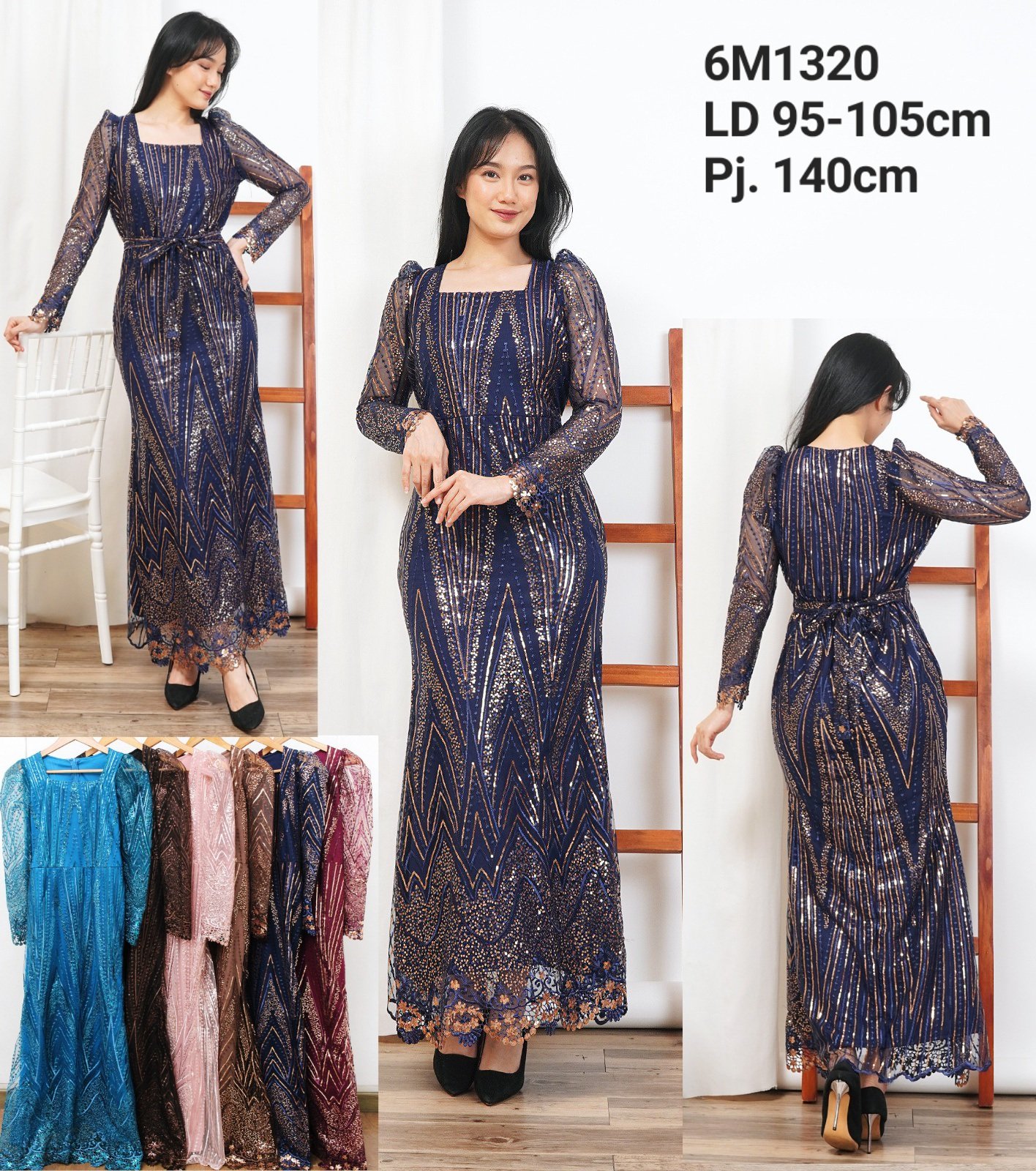 6pcs 6M1320 Long Dress Tangan Panjang