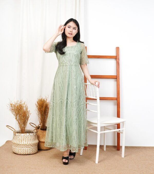 6pcs 6M1317 Long Dress Mekar - Gambar 3