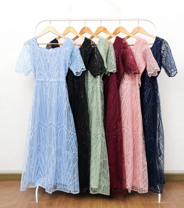 6pcs 6M1317 Long Dress Mekar - Gambar 5