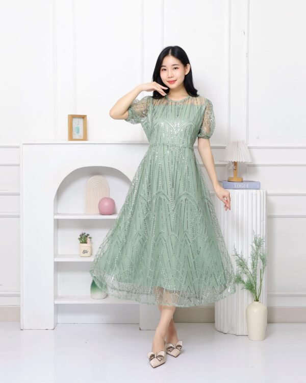 6pcs 6M1262E Dress Midi Mekar - Gambar 3