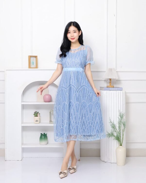 6pcs 6M1266A Dress Midi Mekar - Gambar 2