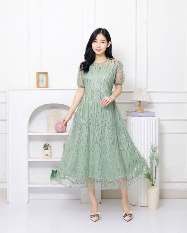 6pcs 6M1262E Dress Midi Mekar - Gambar 2