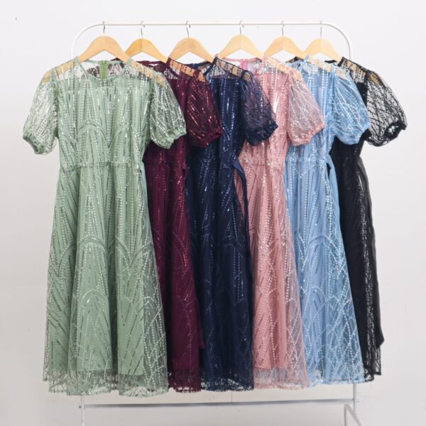 6pcs 6M1262E Dress Midi Mekar - Gambar 5