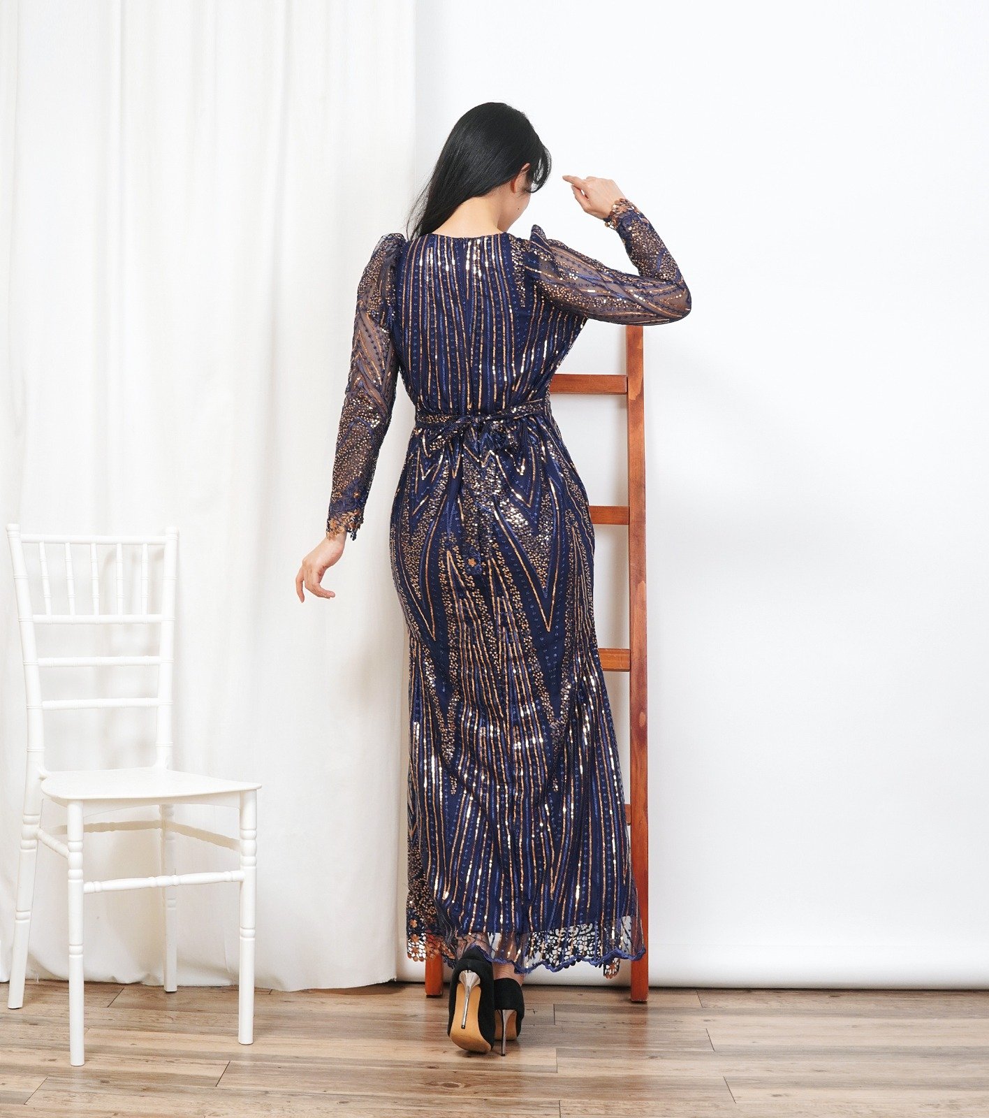 6pcs 6M1320 Long Dress Tangan Panjang - Gambar 2