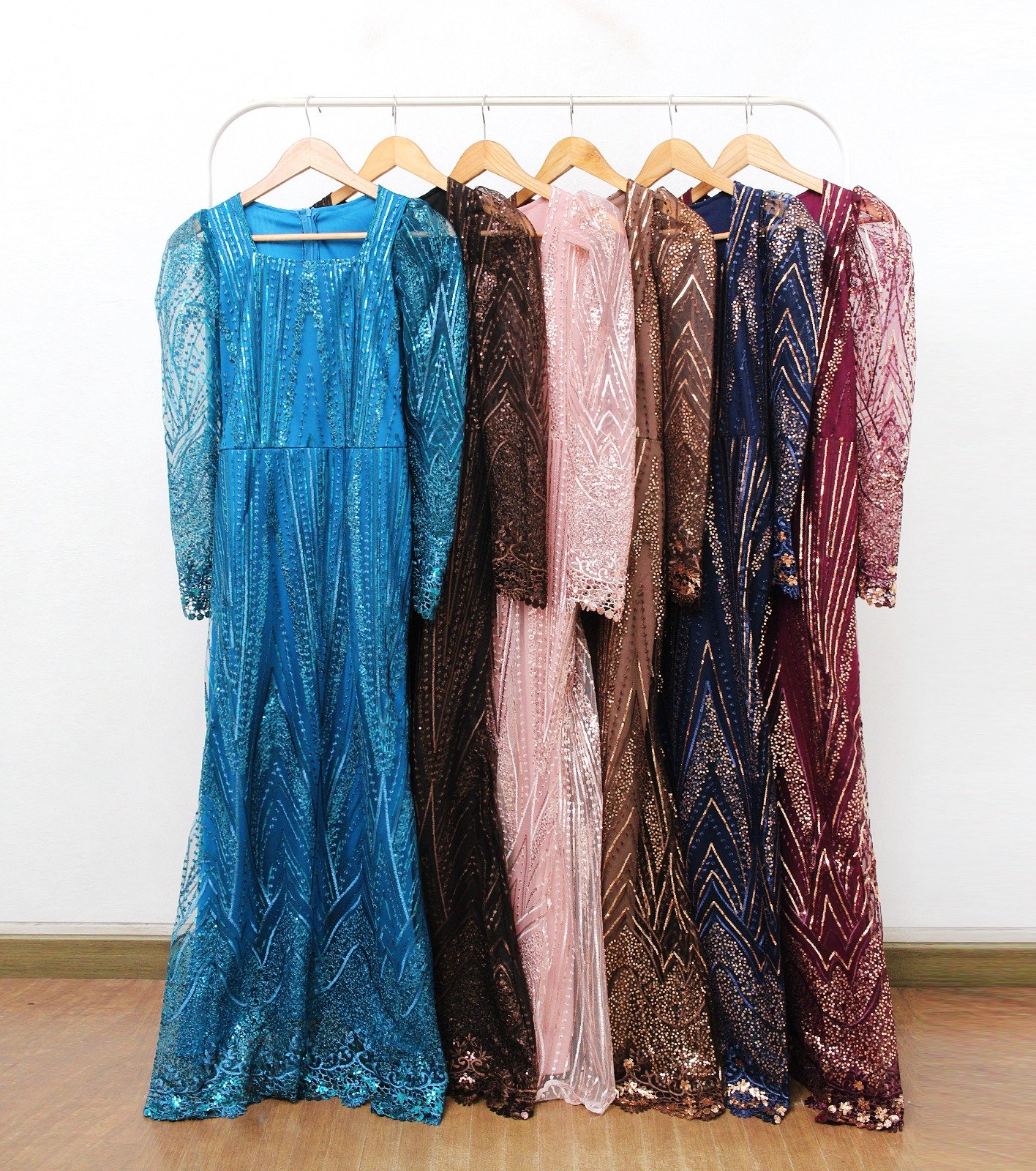 6pcs 6M1320 Long Dress Tangan Panjang - Gambar 5