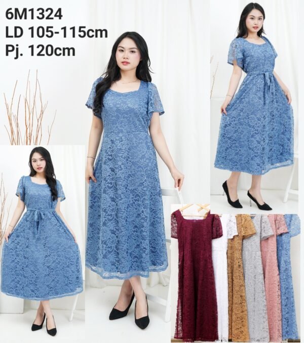 6pcs 6M1324 Dress Midi Brukat