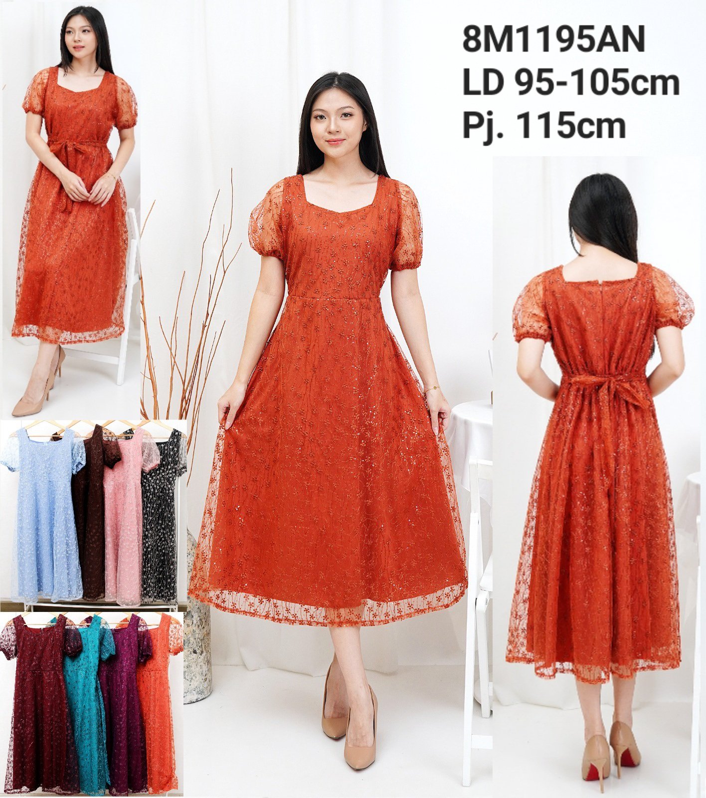 8pcs 8M1195AN Dress Midi