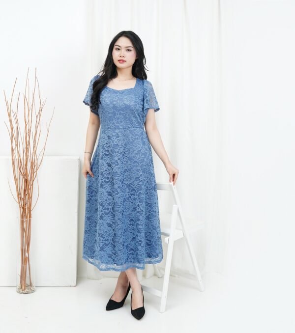 6pcs 6M1324 Dress Midi Brukat - Gambar 2