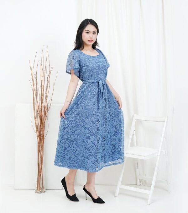 6pcs 6M1324 Dress Midi Brukat - Gambar 3