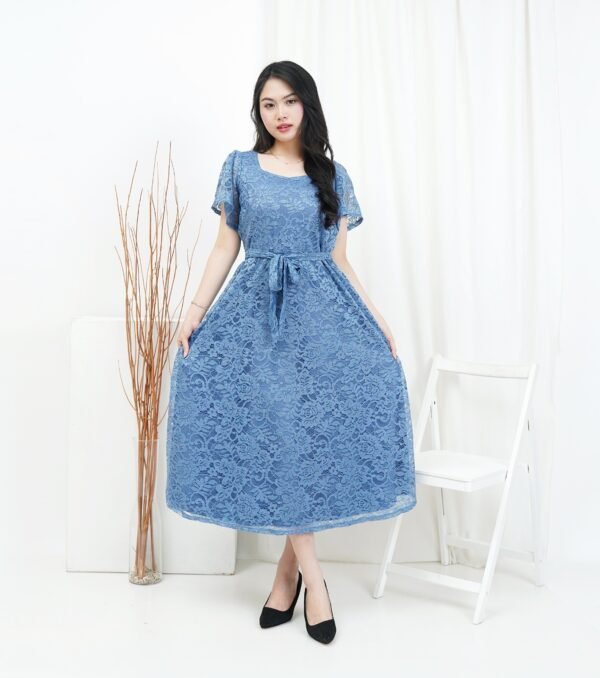 6pcs 6M1324 Dress Midi Brukat - Gambar 4