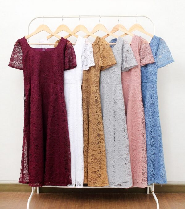 6pcs 6M1324 Dress Midi Brukat - Gambar 5