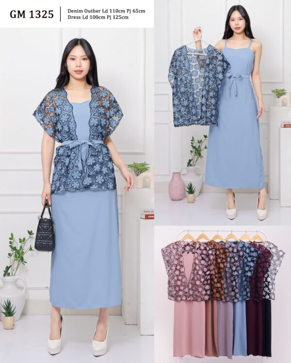 6pcs 6M1325 Setelan Dress Maxi & Outter