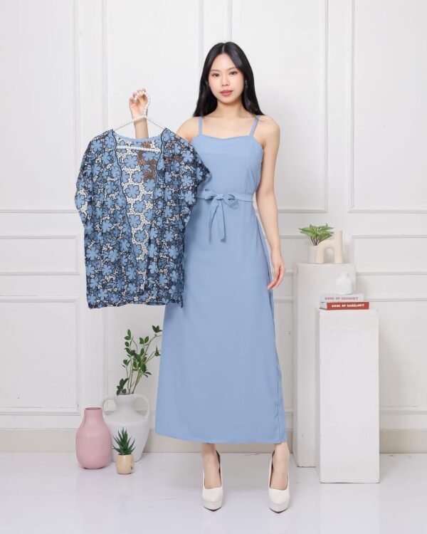 6pcs 6M1325 Setelan Dress Maxi & Outter - Gambar 3