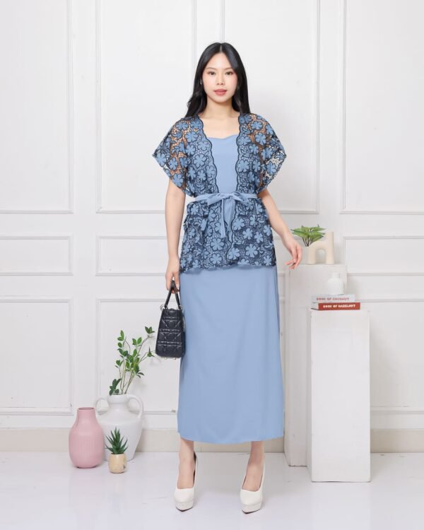 6pcs 6M1325 Setelan Dress Maxi & Outter - Gambar 4