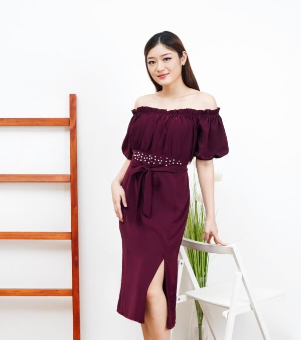 6pcs 6M1326 Dress Midi Sabrina - Gambar 3