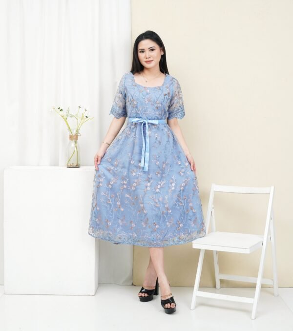 6pcs 6M1327 Dress Midi Mekar - Gambar 2