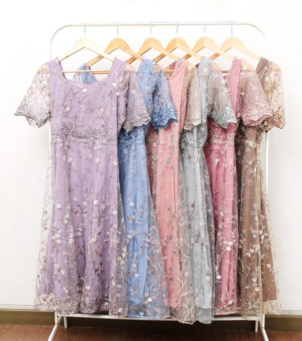 6pcs 6M1327 Dress Midi Mekar - Gambar 5