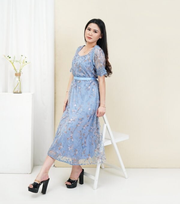 6pcs 6M1327 Dress Midi Mekar - Gambar 3