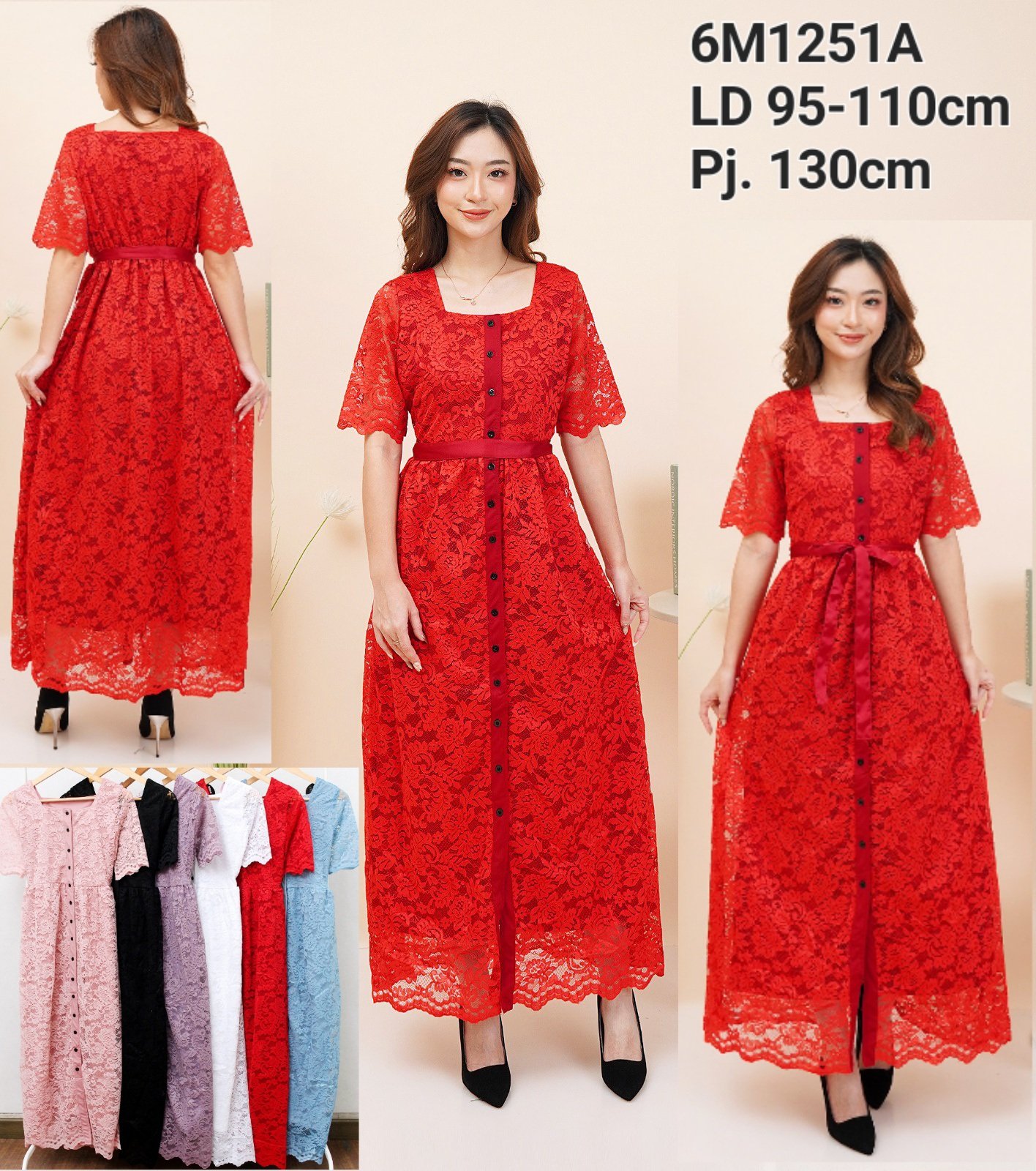 6pcs 6M1251A Dress Maxi