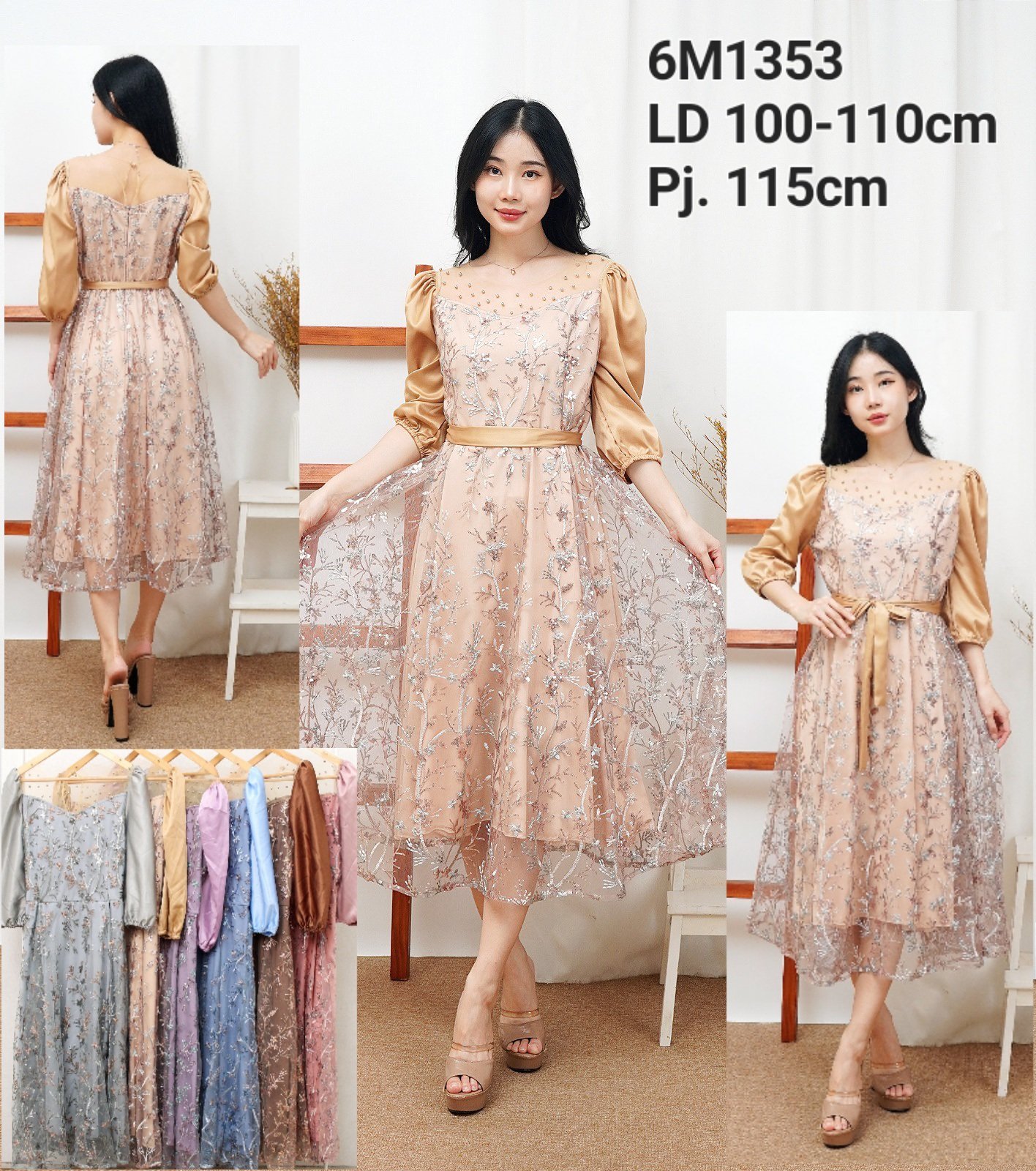 6pcs 6M1353 Dress Midi Tulle Satin