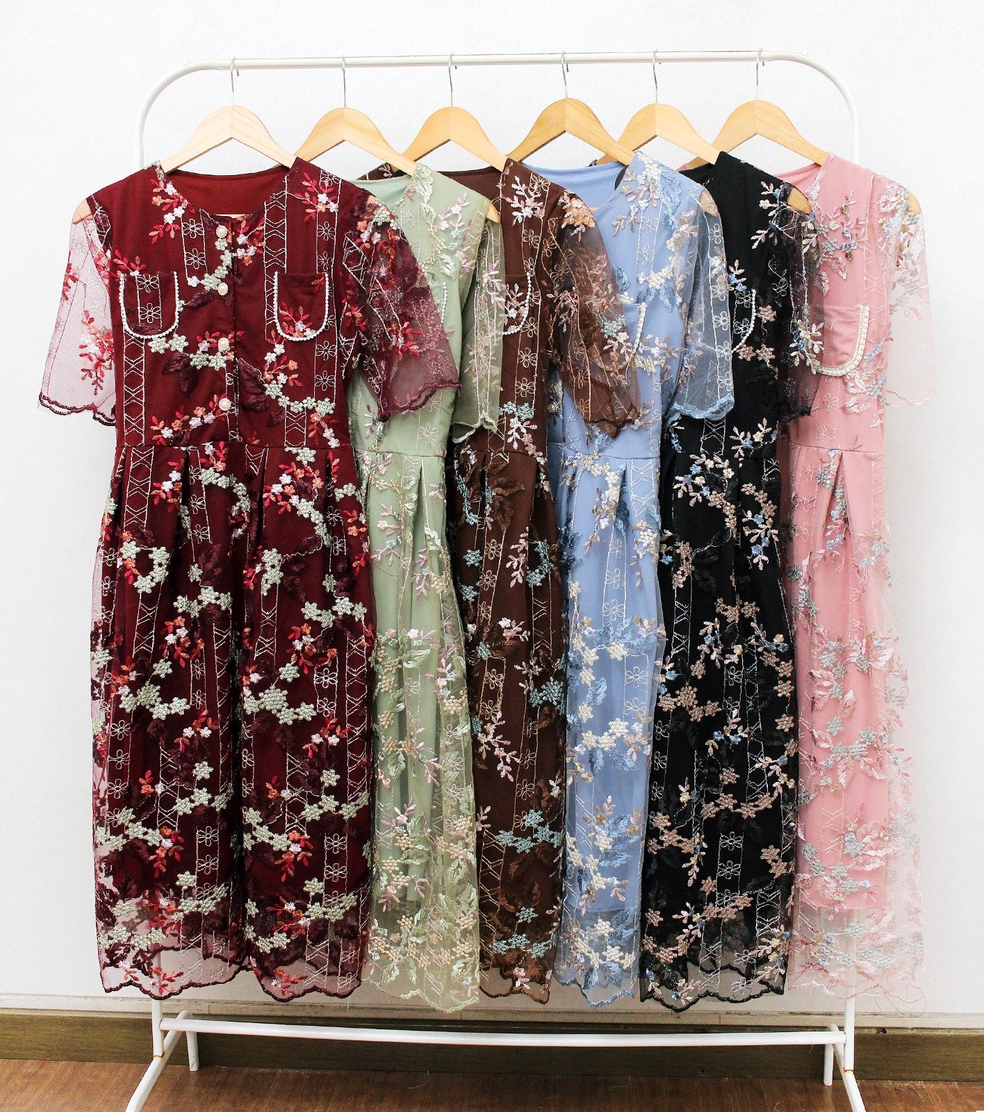 6pcs 6M1342A Dress Midi Kancing - Gambar 5