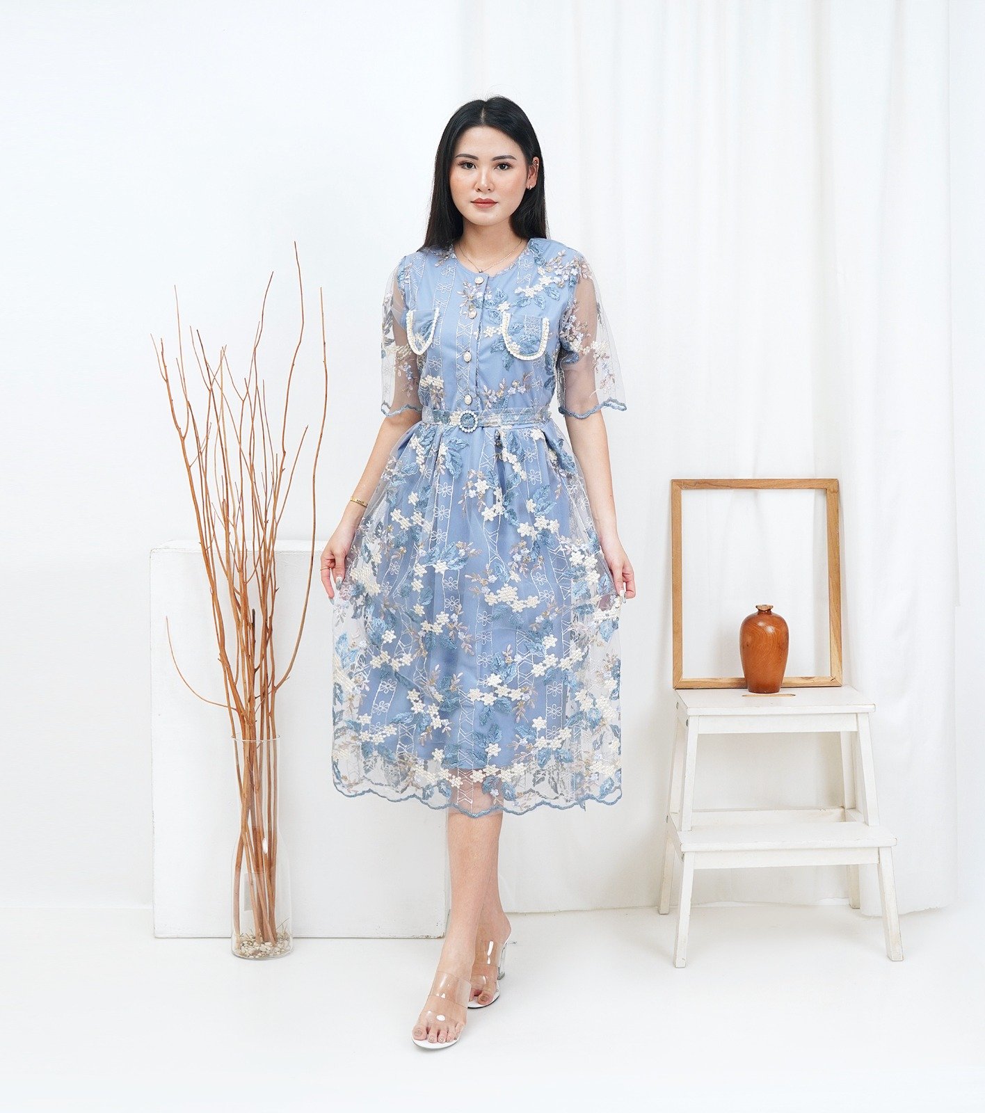 6pcs 6M1342A Dress Midi Kancing - Gambar 2