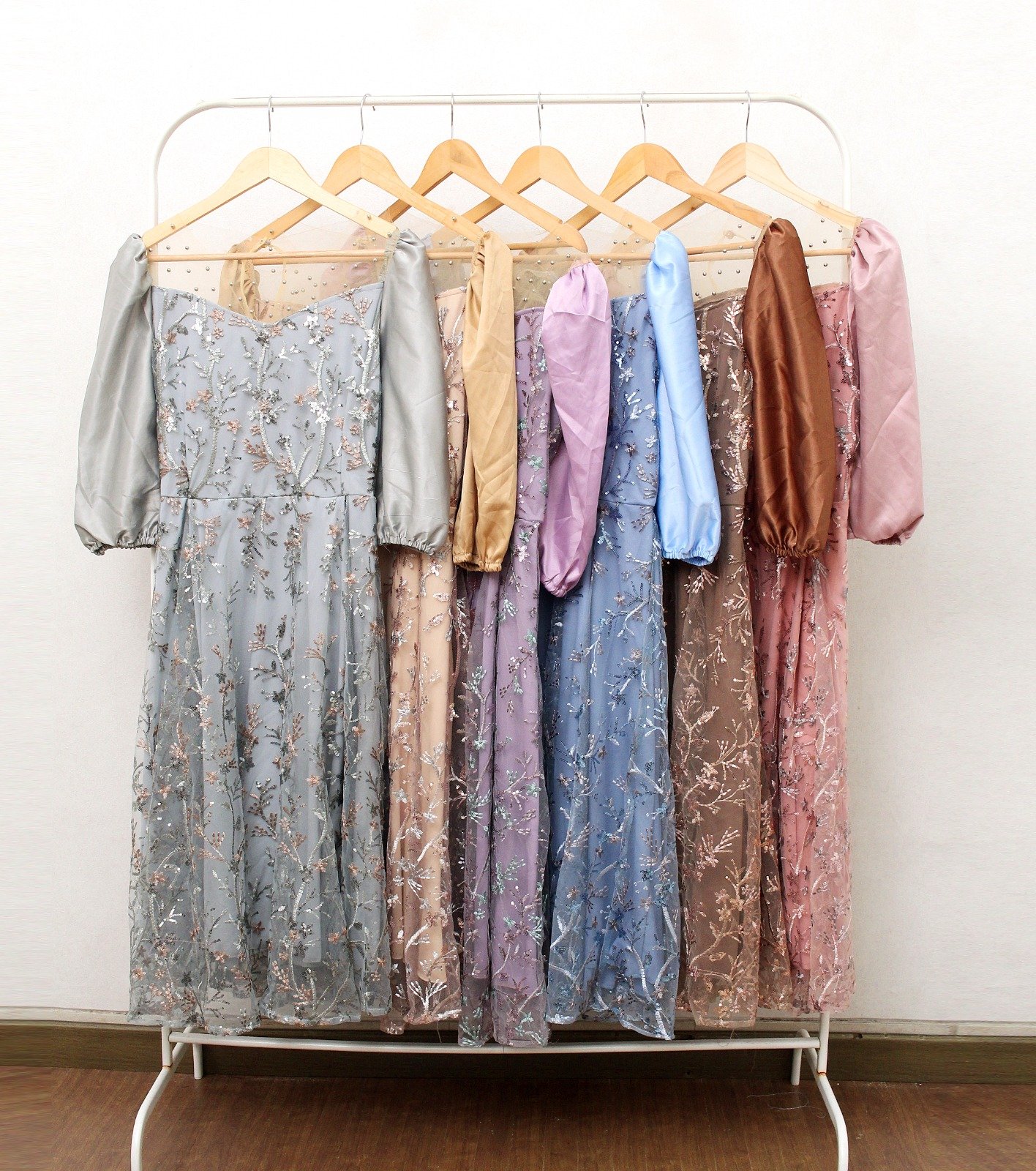 6pcs 6M1353 Dress Midi Tulle Satin - Gambar 5