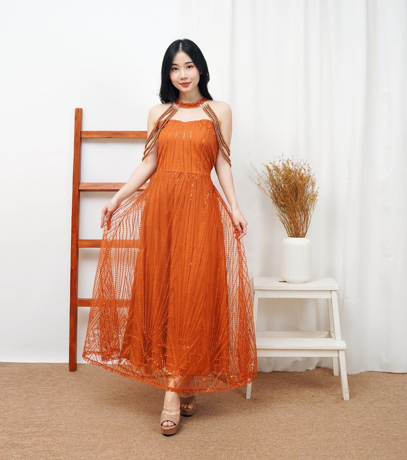 8pcs 8M1360 Long Dress Mutiara - Gambar 5