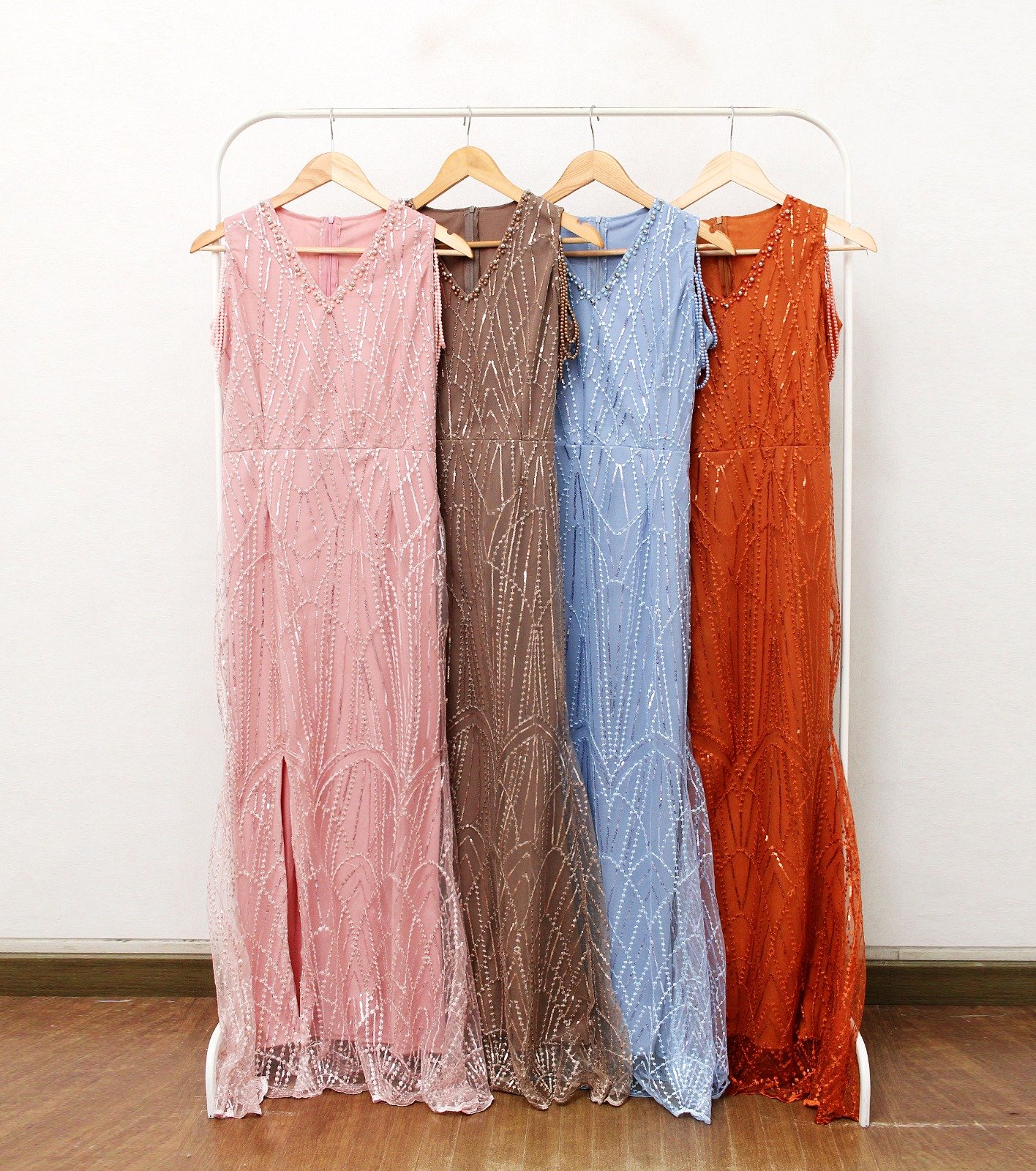 8pcs 8M1302J Long Dress Mutiara - Gambar 6