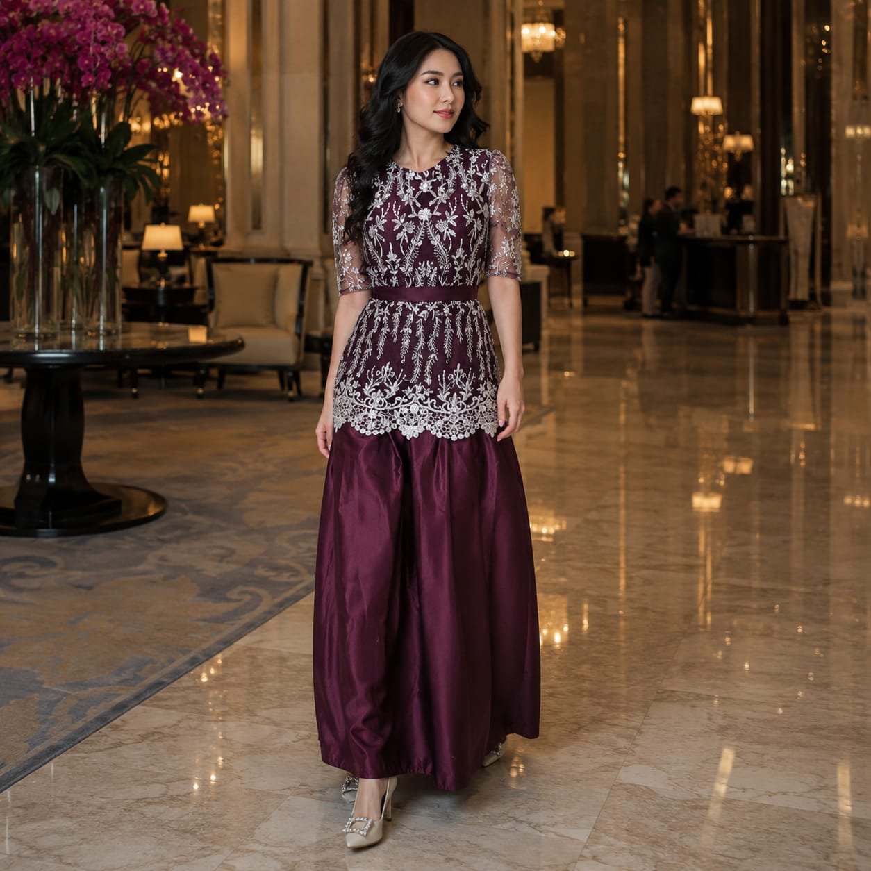 8pcs 8M1405 Long Dress Satin Mekar - Gambar 2